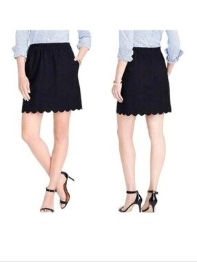 J.Crew Women's Black Scallop Hem Skirt Linen Blend